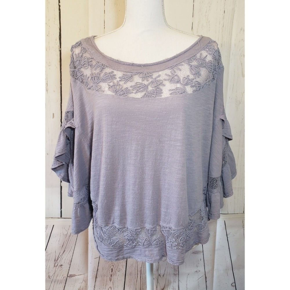 FREE PEOPLE dusty purple lacy ruffle blouse S
